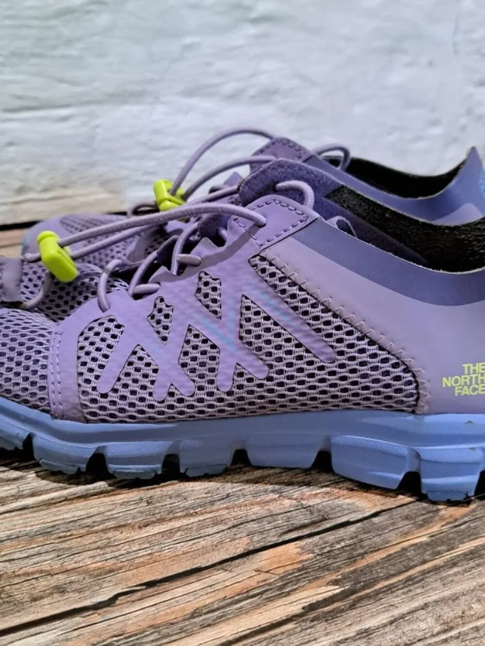 The North Face Litewave Flow Kids' water shoes purple and green with mesh upper